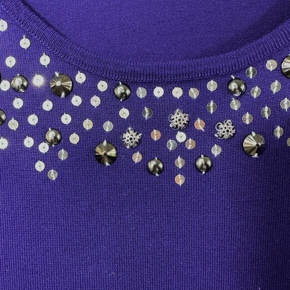 Cable & Gauge Sequin Bejewelled Purple Sweater XL - Picture 9 of 10